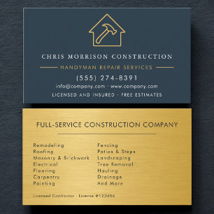 Blue Gold Industrial Handyman Construction Business Card