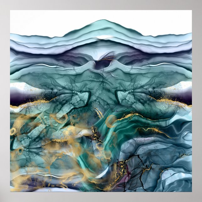 Blue gold ink abstract poster (Front)