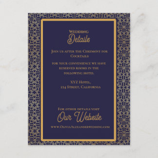 Blue Gold Intricate Design Wedding Details Enclosure Card