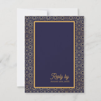 Blue Gold Intricate Design Wedding QR Code RSVP Card