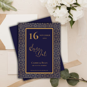 Blue Gold Intricate Design Wedding Save the Date