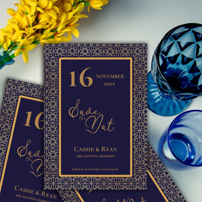 Blue Gold  Intricate Design Wedding Save the Date (Blue Gold Intricate Design Wedding Save the Date)