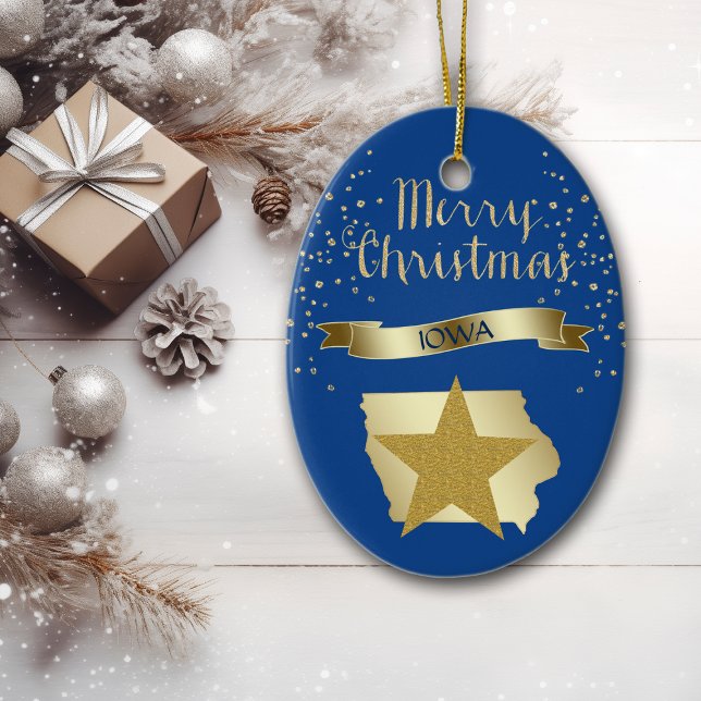 Blue Gold Iowa Star Ceramic Ornament (Creator Uploaded)