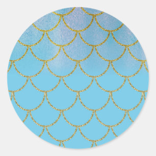 Blue & Gold Iridescent Shimmer Mermaid Party Classic Round Sticker