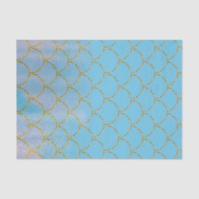 Blue & Gold Iridescent Shimmer Mermaid Party Tissue Paper (Front)