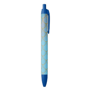 Blue & Gold Iridescent Shimmer Mermaid Scales Ink Pen