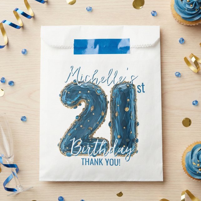 Blue Gold Jewel Agate Glam 21st Birthday Party Favour Bag (Creator Uploaded)
