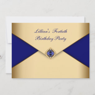 Blue Gold Jewel Elegant Womans 40th Birthday Invitation