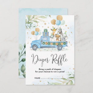 Blue Gold Jungle Safari Animals Diaper Raffle Enclosure Card