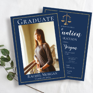 Blue Gold Justice Law School Graduation Photo Invitation