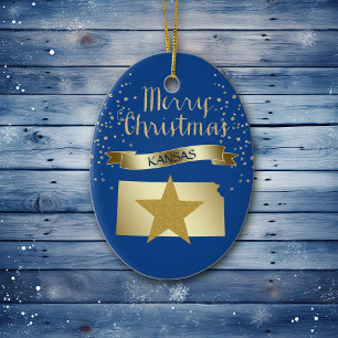 Blue Gold Kansas Star Ceramic Ornament