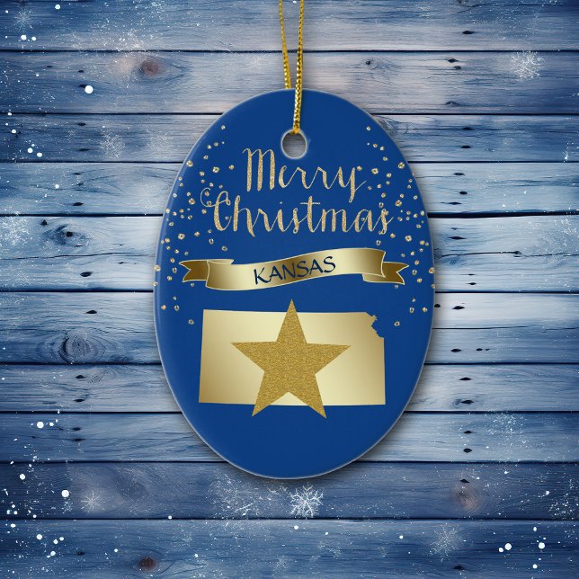 Blue Gold Kansas Star Ceramic Ornament (Creator Uploaded)