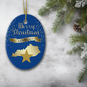 Blue Gold Kentucky Star Ceramic Ornament