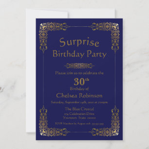 Blue Gold Lace Surprise 30th Birthday Party Invite