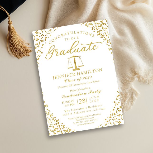 Blue Gold Law School Graduation Party Invitation (Creator Uploaded)