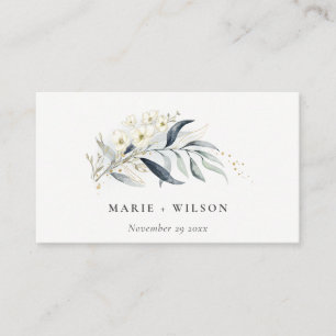Blue Gold Leafy Botanical Floral Wedding Website Enclosure Card