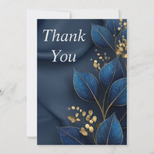 Blue & Gold Leaves on Navy Blue Thank You Card