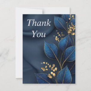 Blue & Gold Leaves on Navy Blue Thank You Card