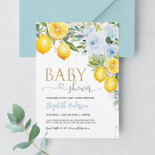 Blue & Gold Lemon Baby Shower Invitation
