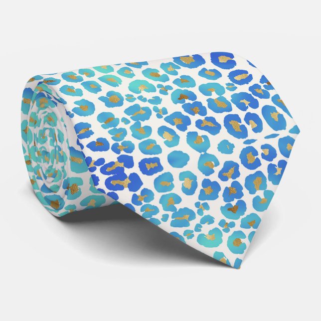 Blue Gold Leopard Pattern Tie (Rolled)