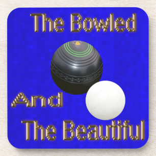 Blue Gold Letters Funny Lawn Bowls Design, Coaster