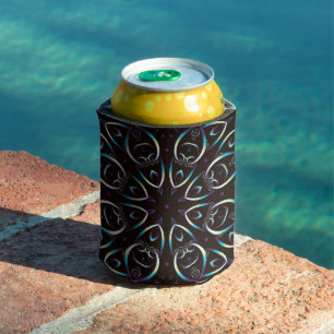 Blue Gold Lilac Glow Mandala Pattern Can Cooler