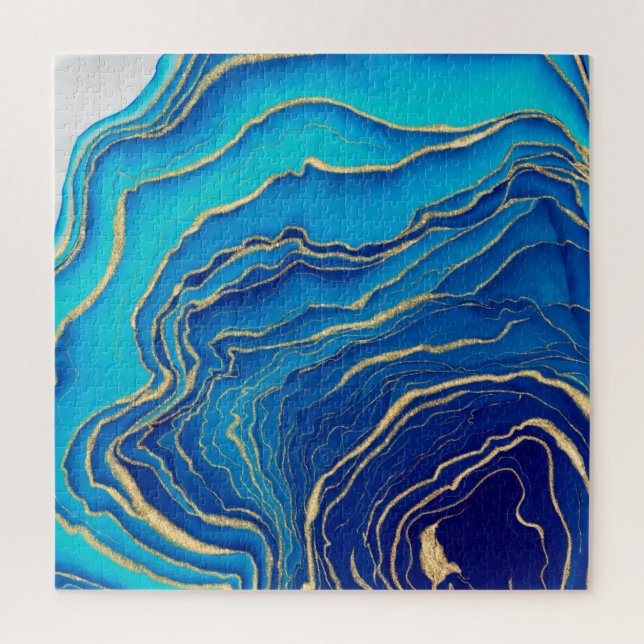 Blue Gold Liquid Painting Fluid Art Abstract Jigsaw Puzzle (Vertical)