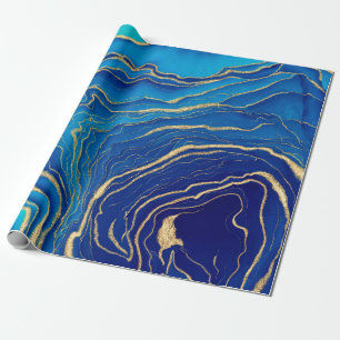 Blue Gold Liquid Painting Fluid Art Abstract Wrapping Paper