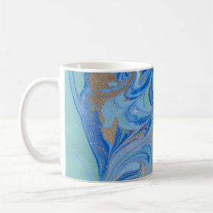 Blue Gold Liquid Watercolor Texture Coffee Mug
