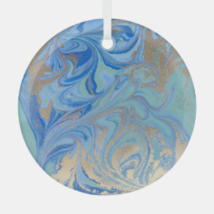 Blue Gold Liquid Watercolor Texture Glass Tree Decoration