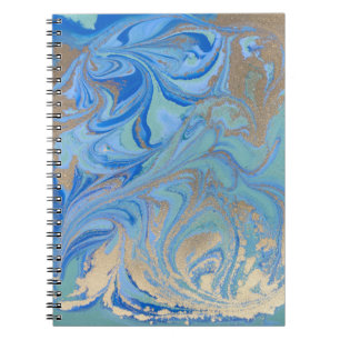 Blue Gold Liquid Watercolor Texture Notebook