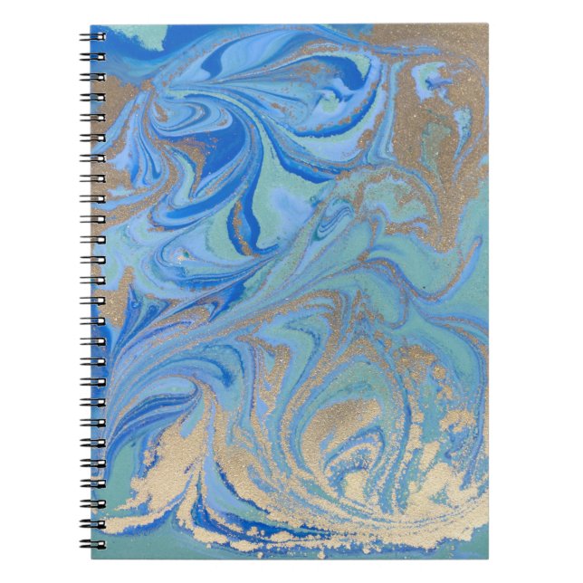 Blue Gold Liquid Watercolor Texture Notebook (Front)