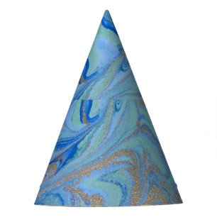 Blue Gold Liquid Watercolor Texture Party Hat