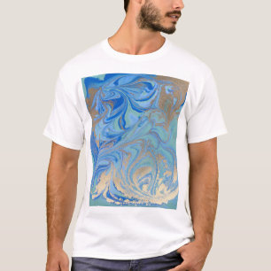 Blue Gold Liquid Watercolor Texture T-Shirt