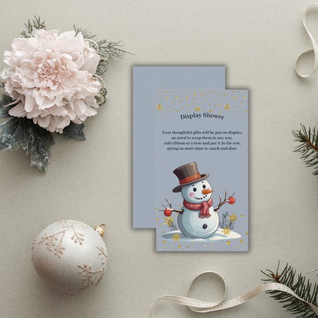 Blue & Gold Little Snowflakes Snowman Baby Shower Enclosure Card (Creator Uploaded)