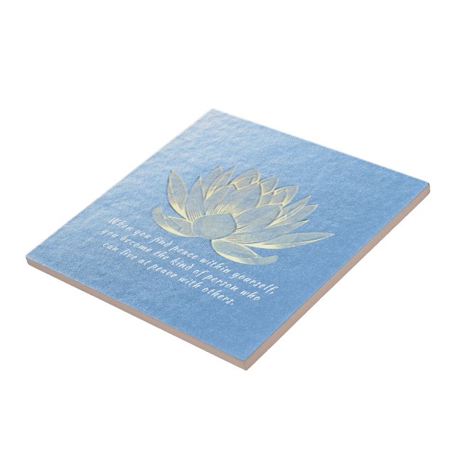 Blue Gold Lotus Yoga Meditation Instructor Ceramic Tile (Side)