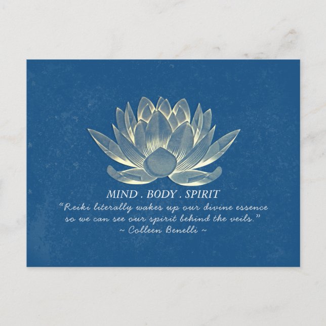 Blue & Gold Lotus Yoga Meditation Instructor Quote Postcard (Front)
