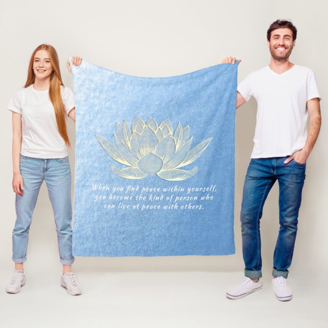 Blue Gold Lotus Yoga Meditation Instructor Quotes Fleece Blanket (In Situ)