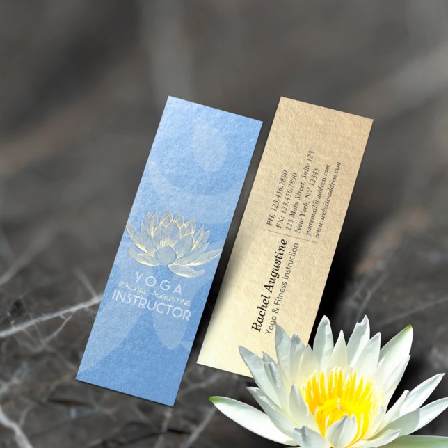 Blue Gold Lotus Yoga Meditation Reiki Instructor Mini Business Card (Creator Uploaded)