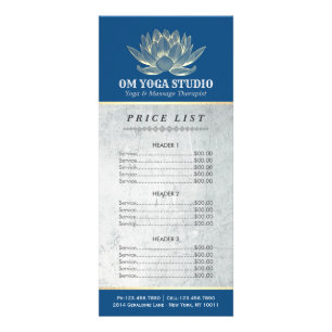 Blue & Gold Lotus YOGA Reiki Instructor Price List Rack Card