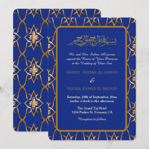 Blue gold luxurious muslim wedding islamic invitation