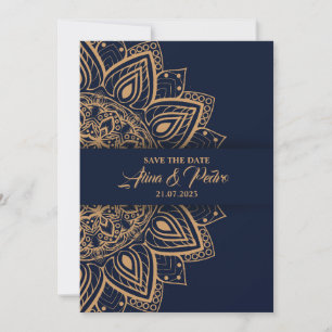 Blue Gold Luxury Wedding Invitation Card