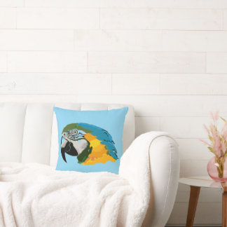 Blue & Gold Macaw on Light Blue Throw Pillow