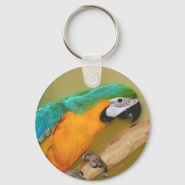 Blue Gold Macaw Parrot Painting Keychain (Front)
