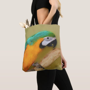 Blue Gold Macaw Parrot Photo Painting Tote Bag