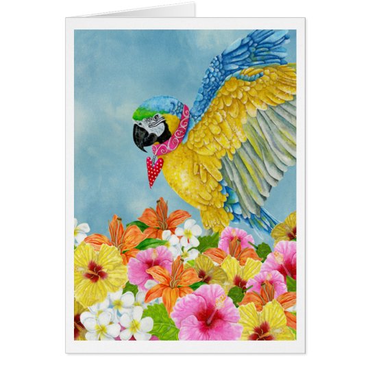 Blue & Gold Macaw Watercolour Blank Greeting Card