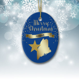 Blue Gold Maine Star Ceramic Ornament