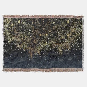 Blue Gold Mandala Floral Throw Blanket