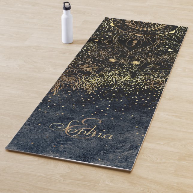 Blue Gold Mandala Floral Yoga Mat (In Situ)