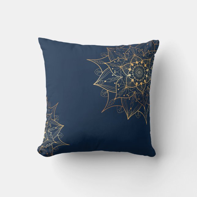 Blue & Gold Mandala | Islamic Art Inspired  Cushion (Front)